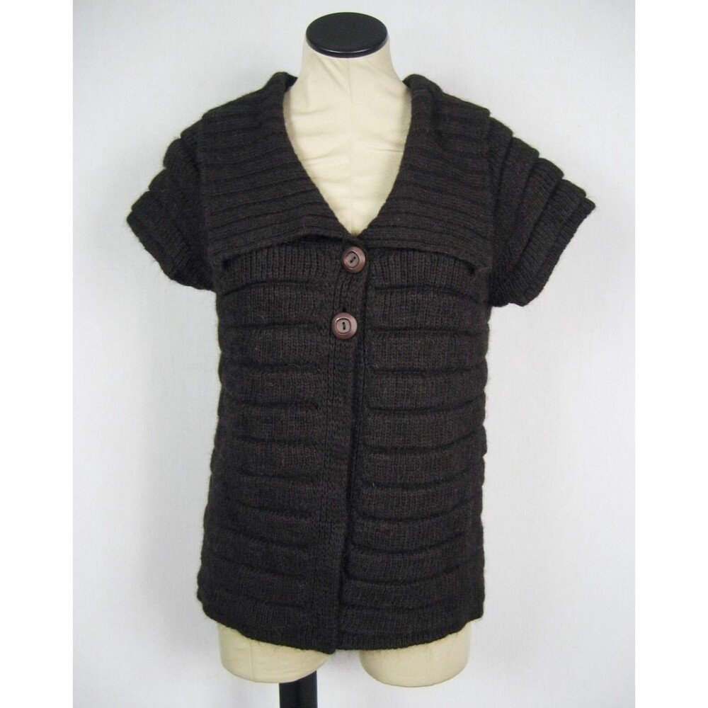 Lineamaglia Brown 25% Alpaca 25% Wool Italy Short Sleeve Cardigan Sweater Sz M